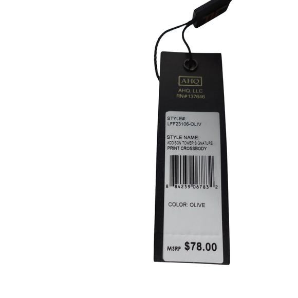 London Fog Addison Tower Signature Print Olive Crossbody Bag NWT - Picture 5 of 10